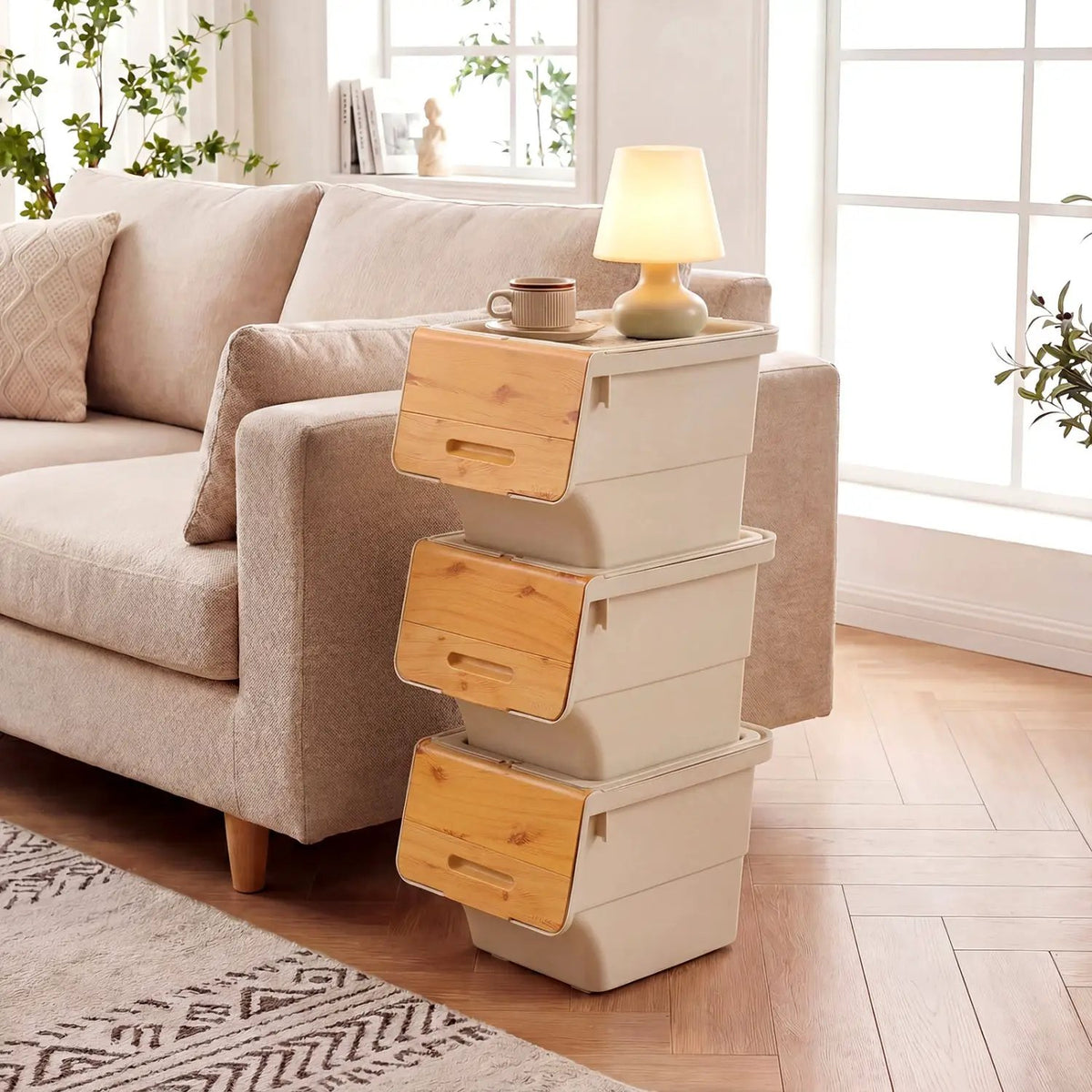 3 Pieces Storage Bins on Wheels Stackable Plastic Boxes with Stay-Open Lid (S), photo 4 of 24
