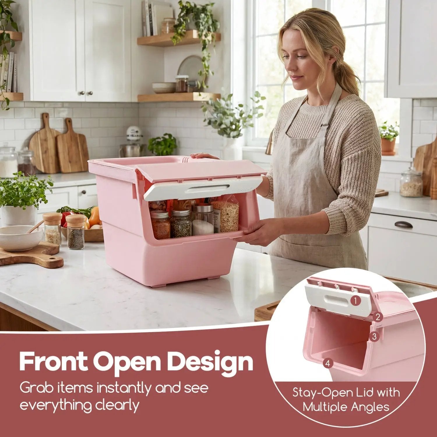 3 Pieces Storage Bins on Wheels Stackable Plastic Boxes with Stay-Open Lid (S) by DirectDeals