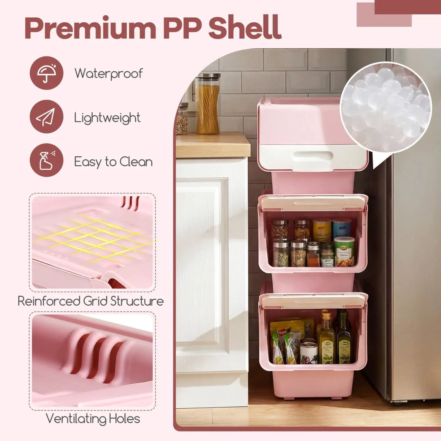 3 Pieces Storage Bins on Wheels Stackable Plastic Boxes with Stay-Open Lid (S) by DirectDeals