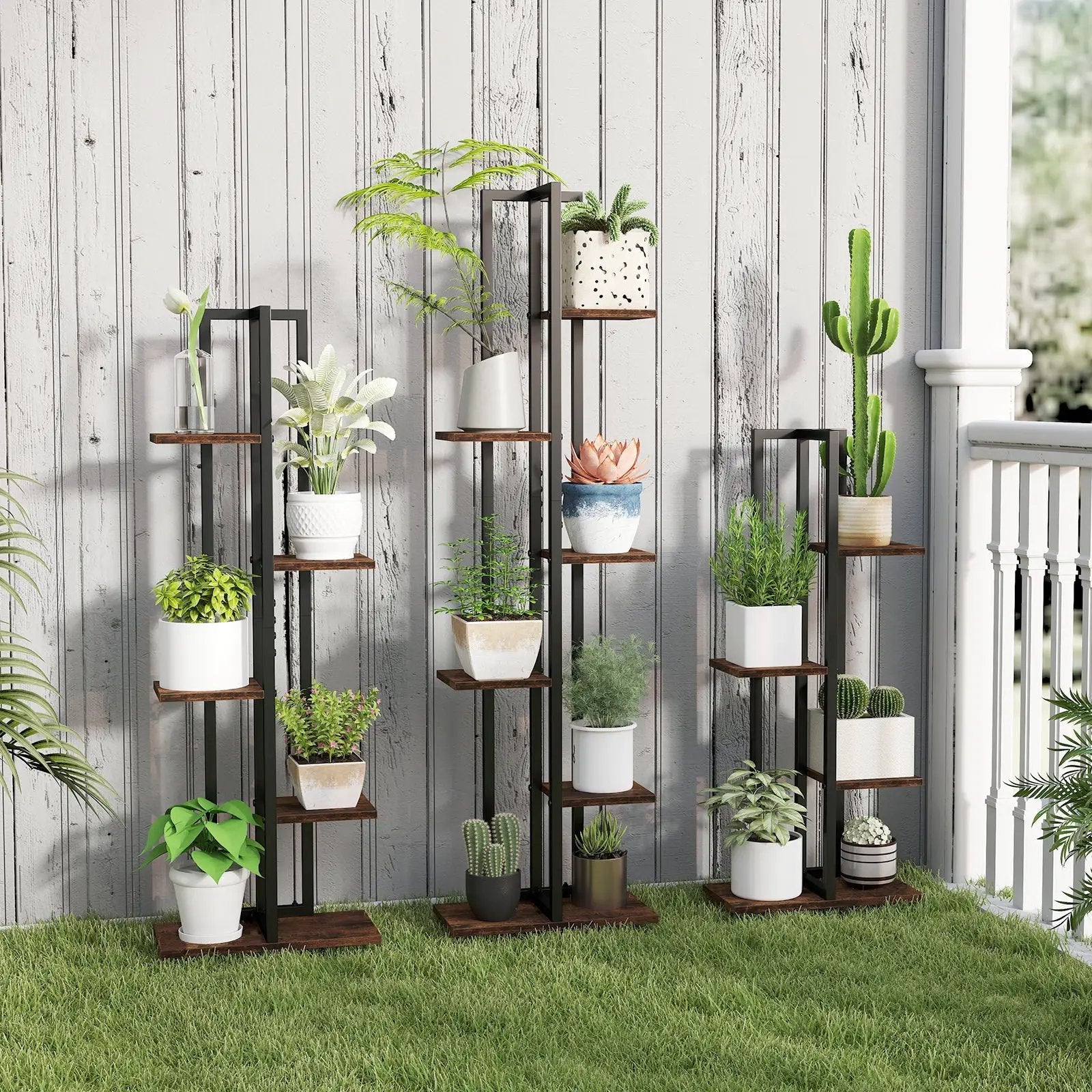 3 Pieces Tall Wood Plant Stand Set 4+5+6-Tier Indoor Flower Stands-Rustic Brown by DirectDeals
