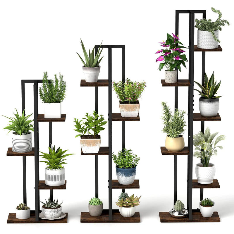 3 Pieces Tall Wood Plant Stand Set 4+5+6-Tier Indoor Flower Stands-Rustic Brown by DirectDeals