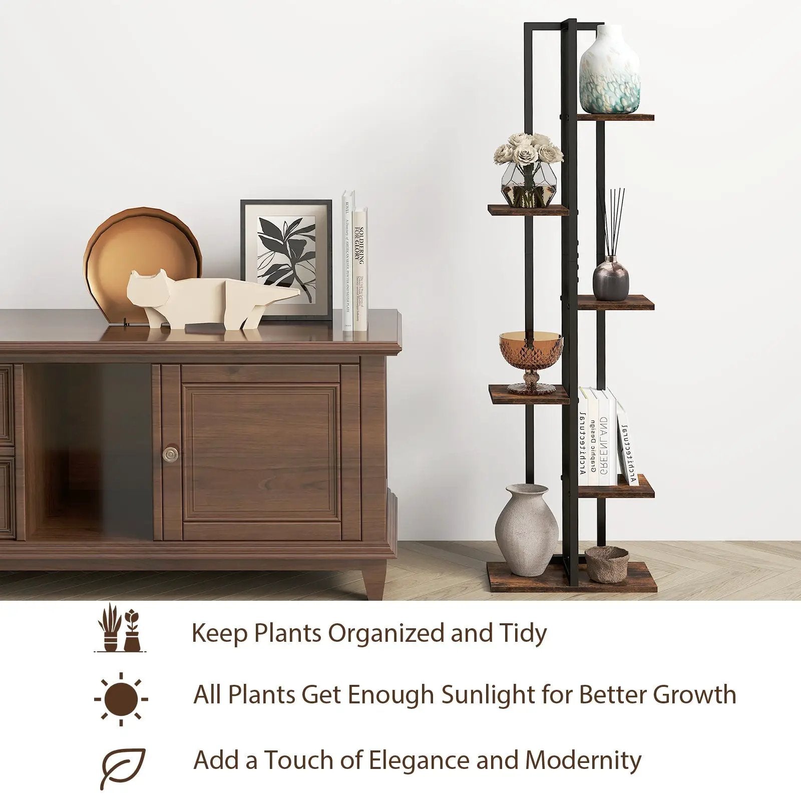 3 Pieces Tall Wood Plant Stand Set 4+5+6-Tier Indoor Flower Stands-Rustic Brown by DirectDeals