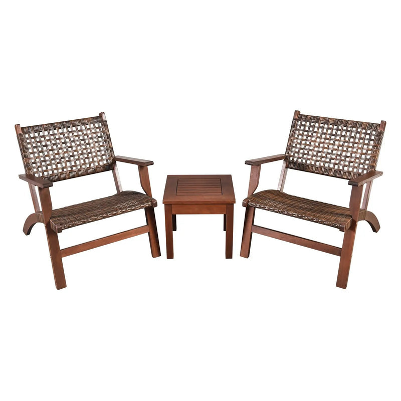 3 Pieces Outdoor Wooden Patio Rattan Furniture Set by DirectDeals
