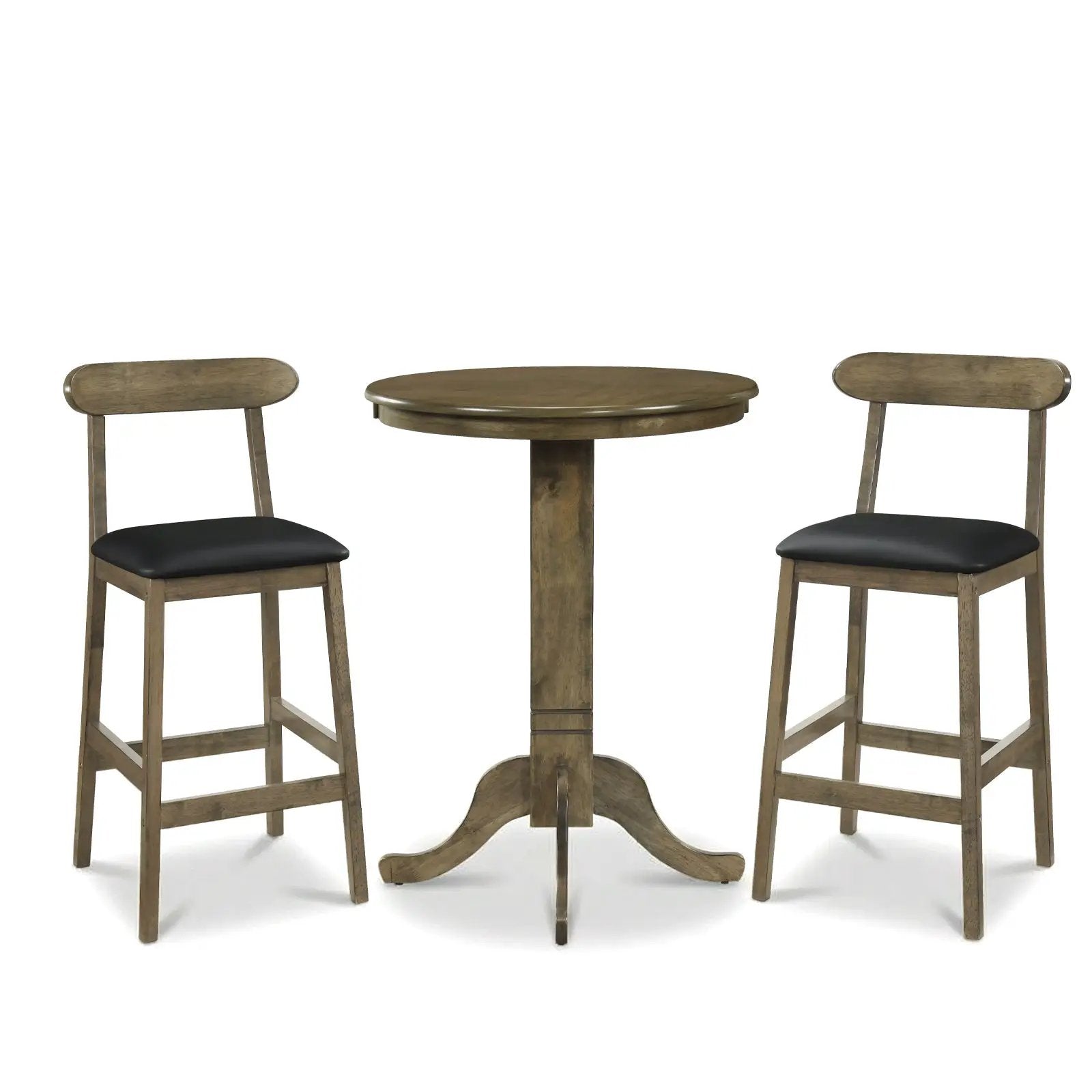 3 Pieces Wood Bar Table Set for 2 Round Pub Table with Pedestal Base and 2 Armless Stools by DirectDeals