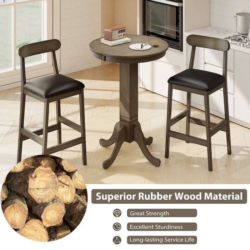3 Pieces Wood Bar Table Set for 2 Round Pub Table with Pedestal Base and 2 Armless Stools by DirectDeals