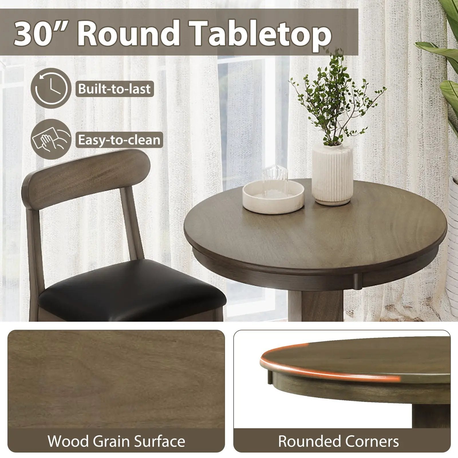 3 Pieces Wood Bar Table Set for 2 Round Pub Table with Pedestal Base and 2 Armless Stools by DirectDeals