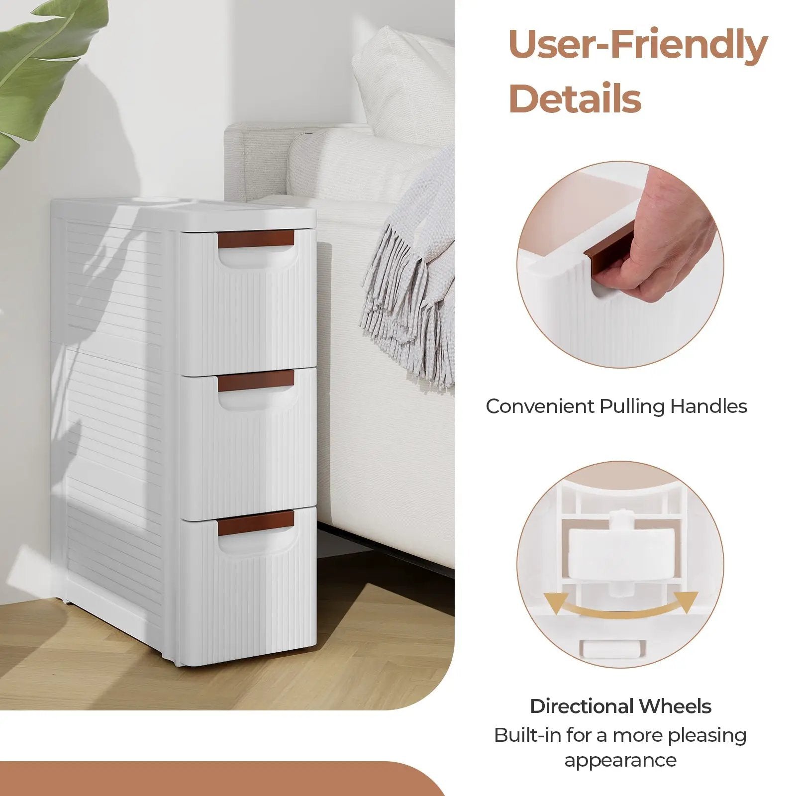 3/4/5/6-Drawer Rolling Organizer Unit Narrow Storage Cabinet with Built-In Wheels for Small Space-3-Drawer by DirectDeals