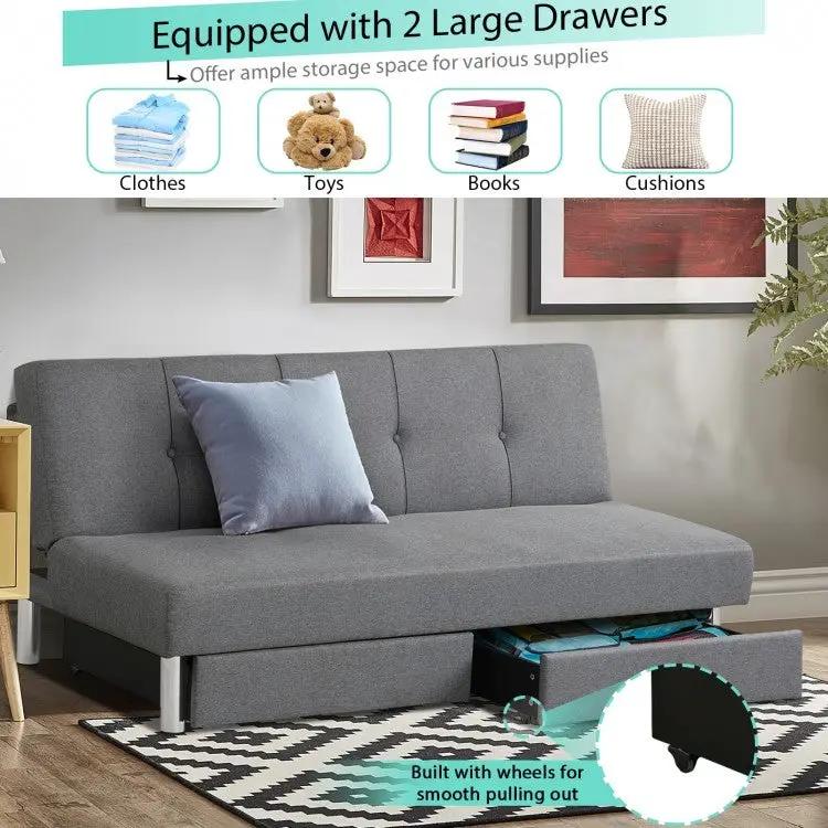 3-Seat Convertible Sofa Bed with 2 Large Drawers and 3 Adjustable Angles by DirectDeals
