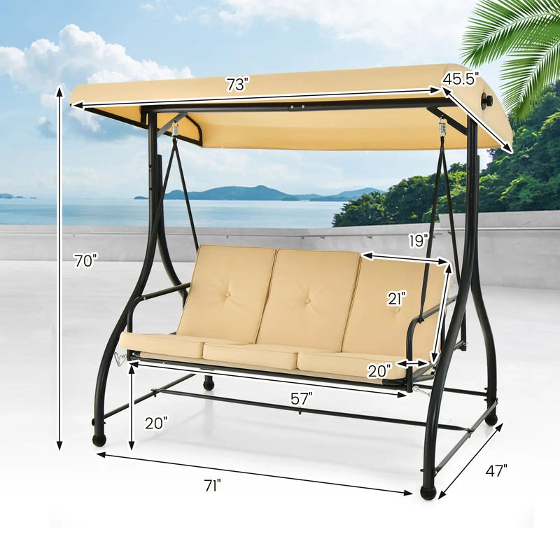3 Seat Outdoor Porch Swing with Adjustable Canopy by DirectDeals