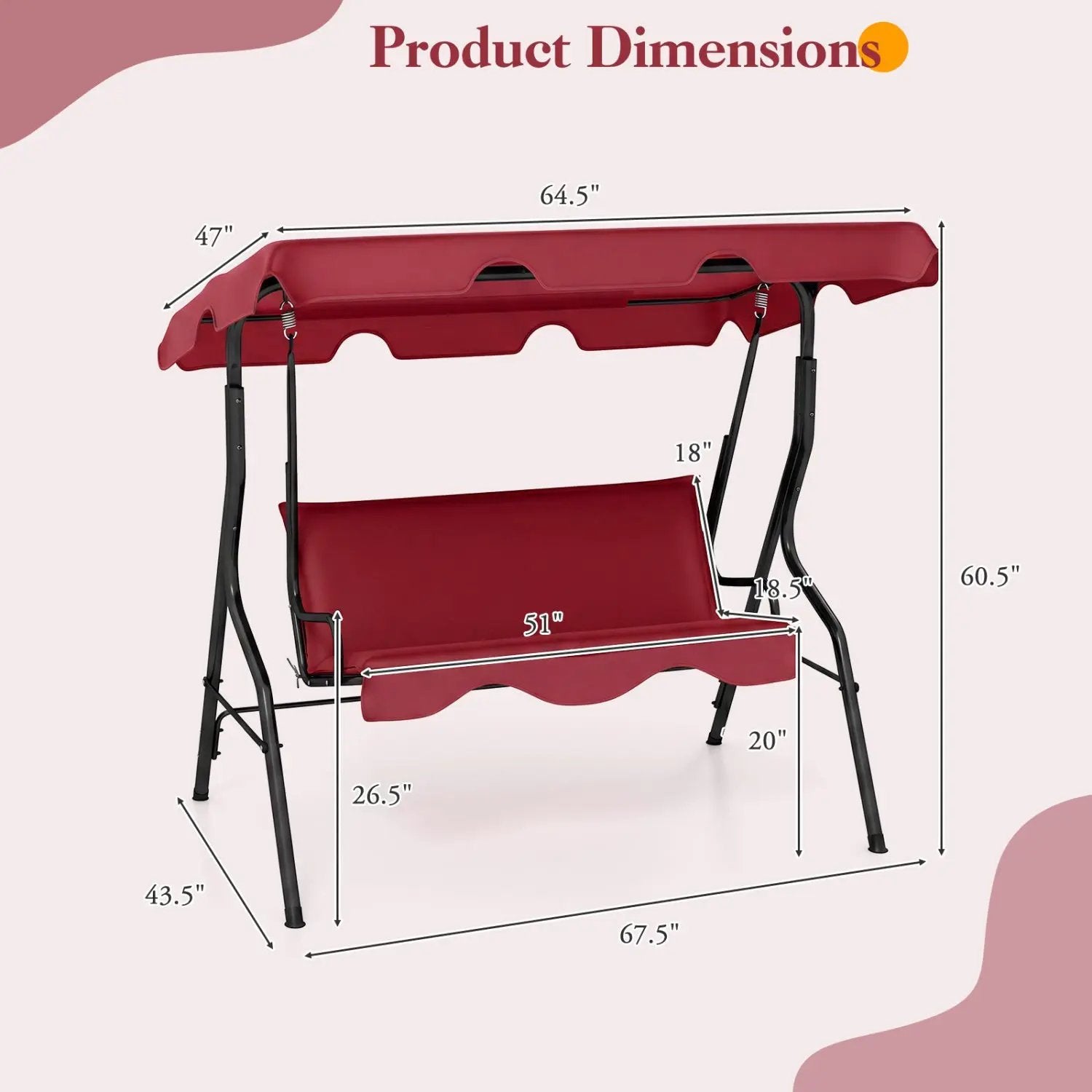 3-Seat Porch Swing with Canopy and Cushions by DirectDeals