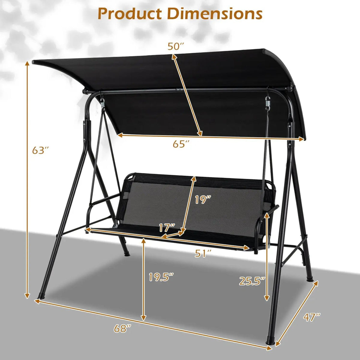 3-Seat Patio Swing Chair with Adjustable Canopy - 800 lbs, photo 4 of 16