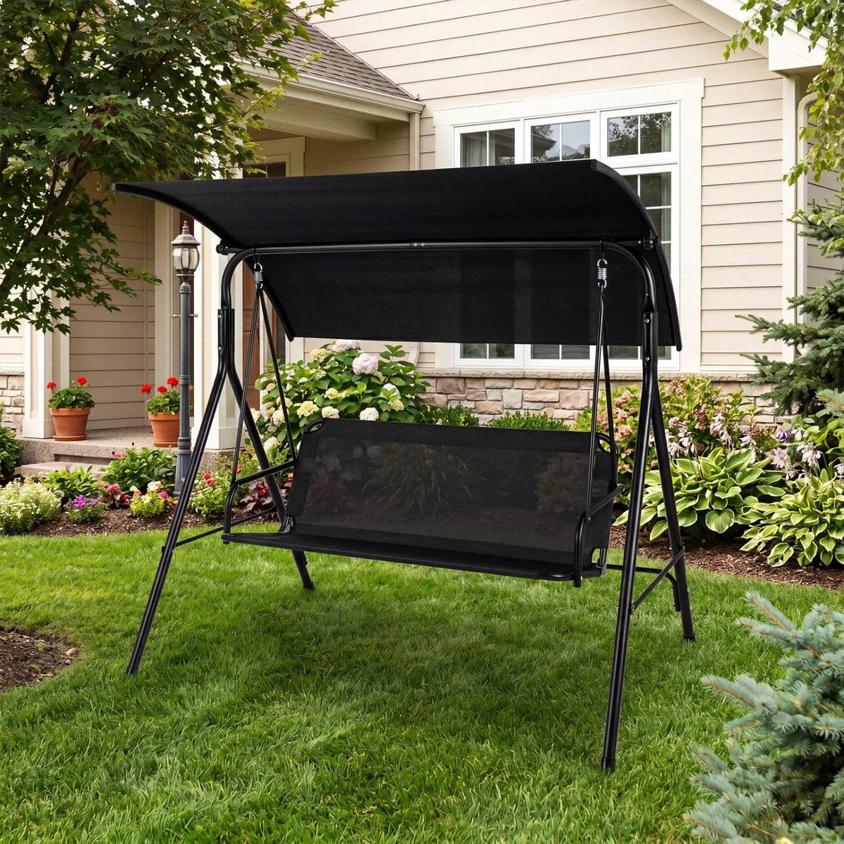 3-Seat Patio Swing Chair with Adjustable Canopy - 800 lbs, photo 9 of 16