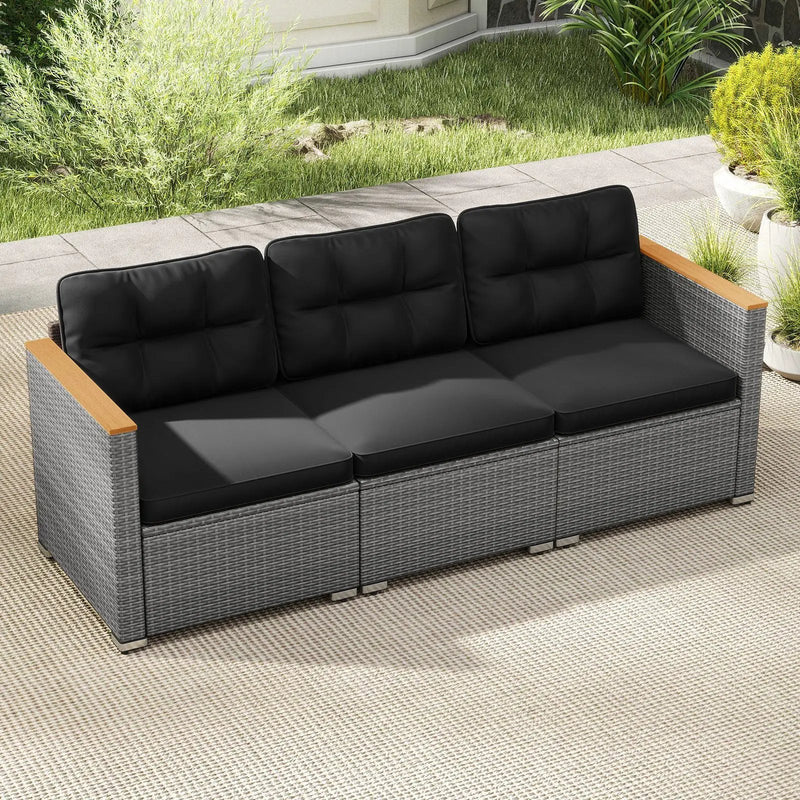 3-Seat Patio Couch Sofa PE Rattan Loveseat Furniture Set with Deep Seating and Cushion-Mix Grey by DirectDeals