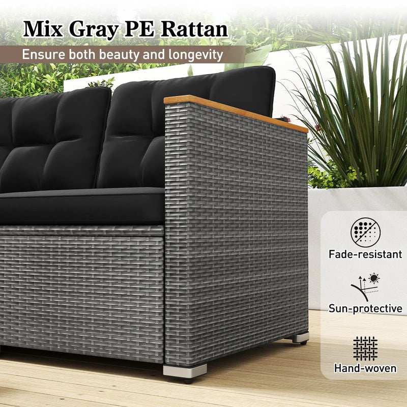 3-Seat Patio Couch Sofa PE Rattan Loveseat Furniture Set with Deep Seating and Cushion-Mix Grey by DirectDeals