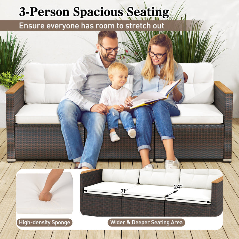 3-Seat Patio Couch Sofa with Deep Seating and Cushion-White by DirectDeals