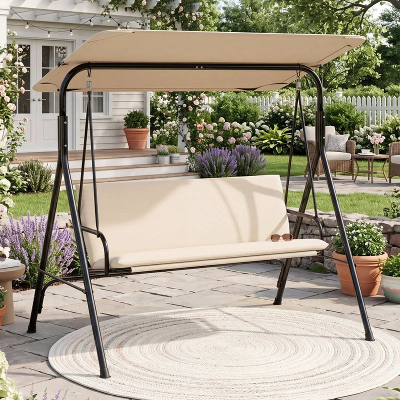3-Seat Patio Swing Chair with Adjustable Canopy by DirectDeals