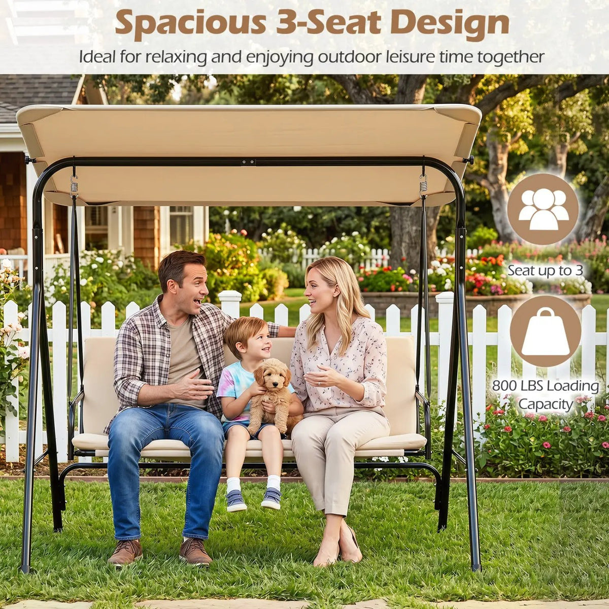 3-Seat Patio Swing Chair with Adjustable Canopy, photo 21 of 24