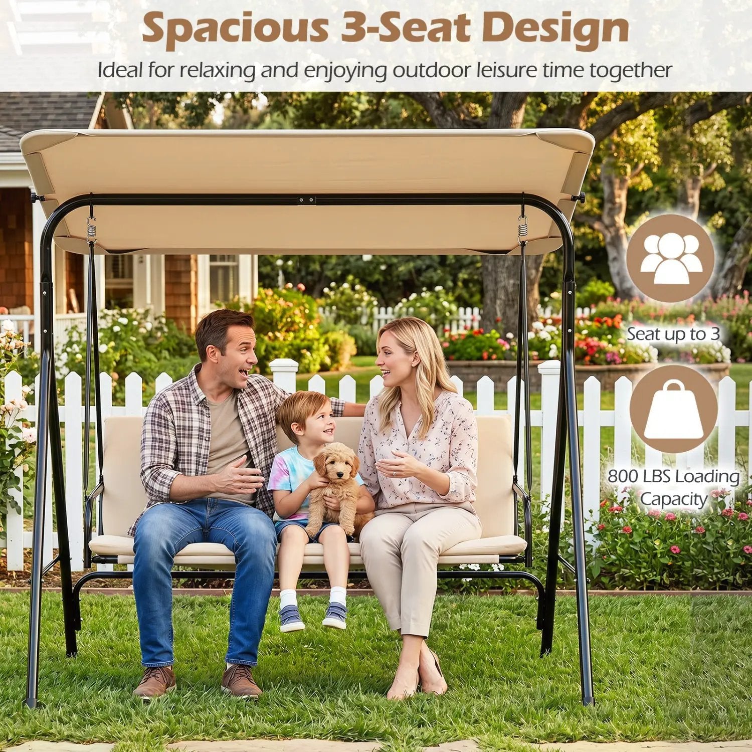 3-Seat Patio Swing Chair with Adjustable Canopy by DirectDeals