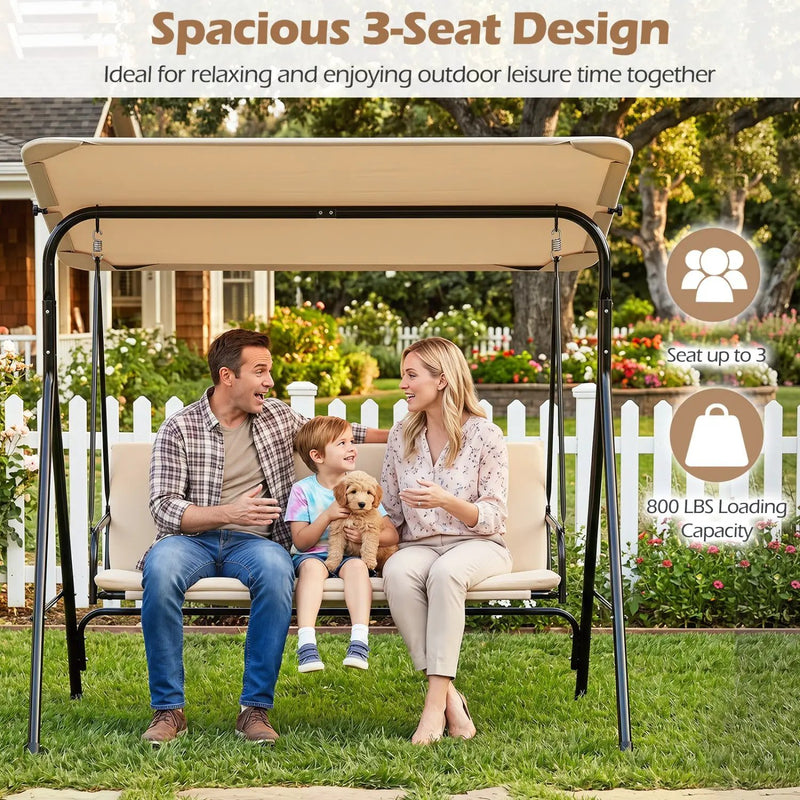 3-Seat Patio Swing Chair with Adjustable Canopy by DirectDeals