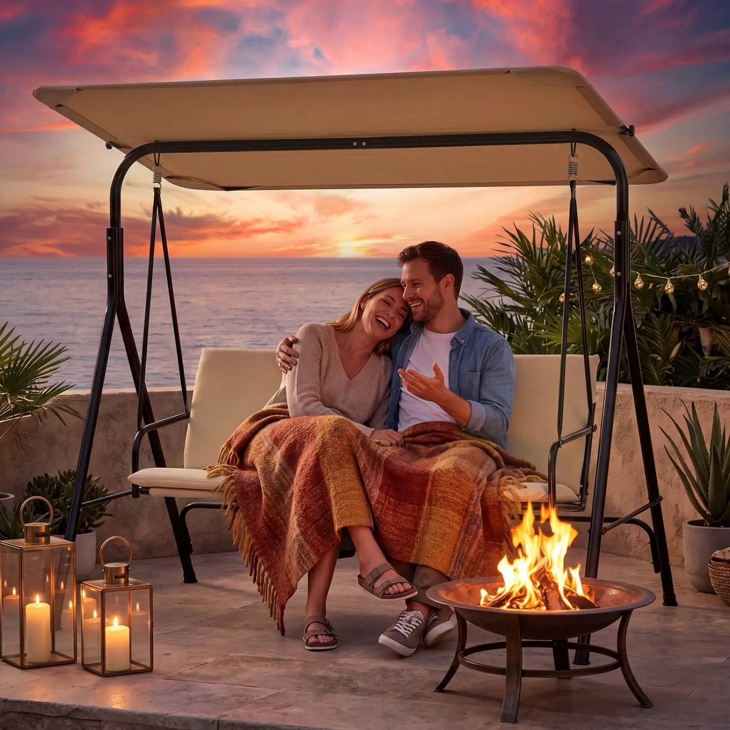 3-Seat Patio Swing Chair with Adjustable Canopy by DirectDeals