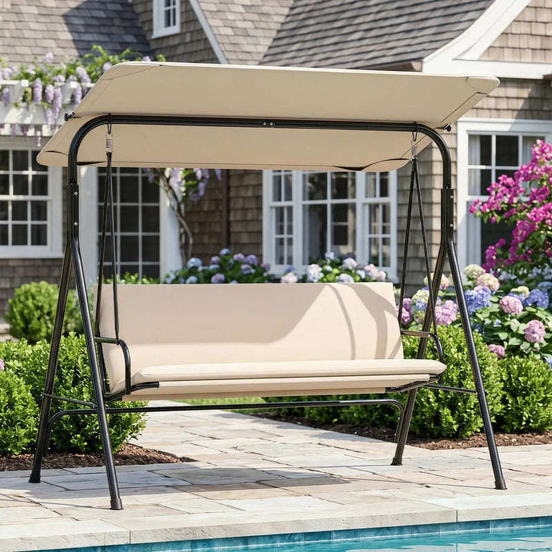 3-Seat Patio Swing Chair with Adjustable Canopy by DirectDeals