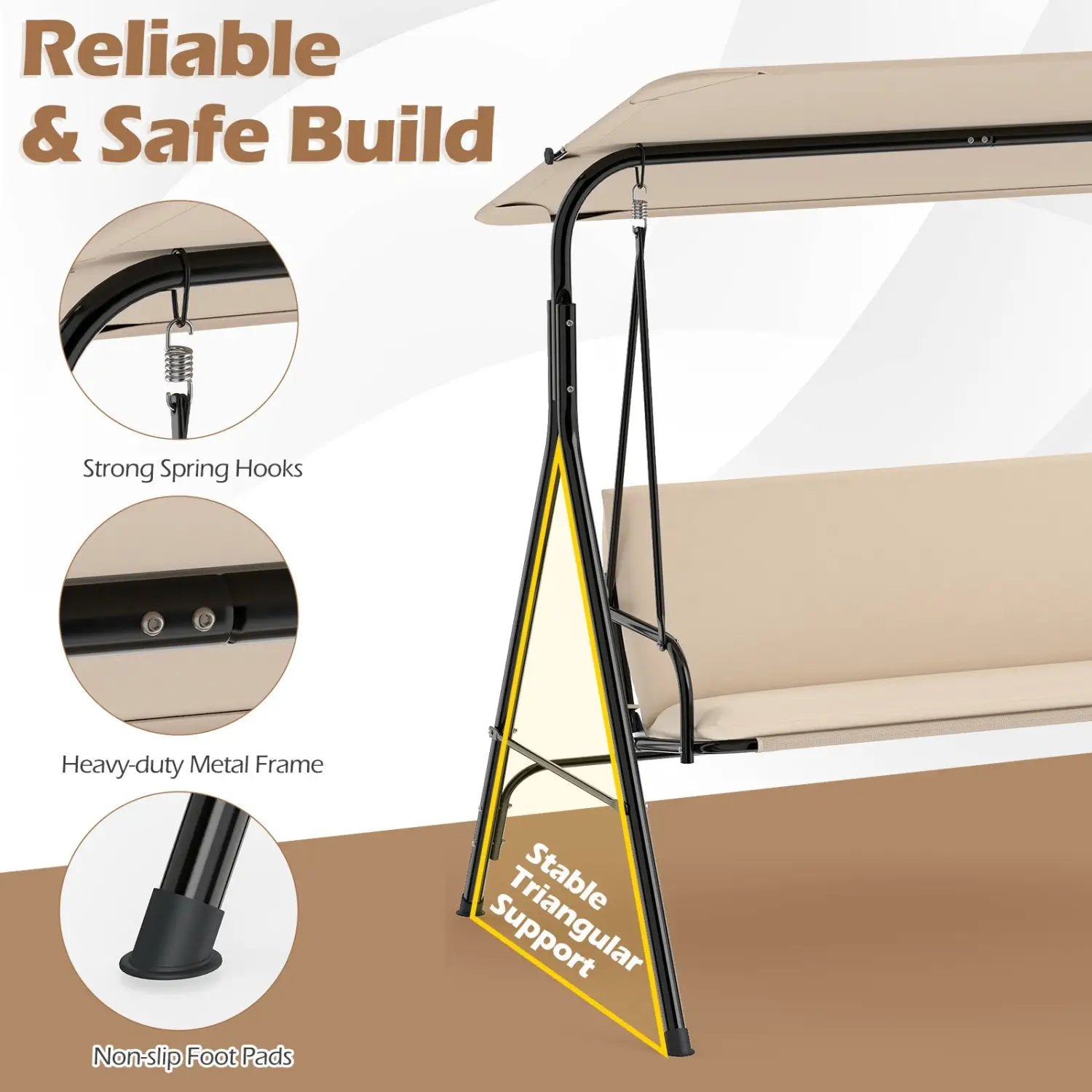 3-Seat Patio Swing Chair with Adjustable Canopy by DirectDeals