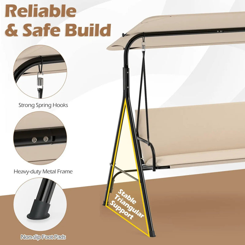 3-Seat Patio Swing Chair with Adjustable Canopy by DirectDeals