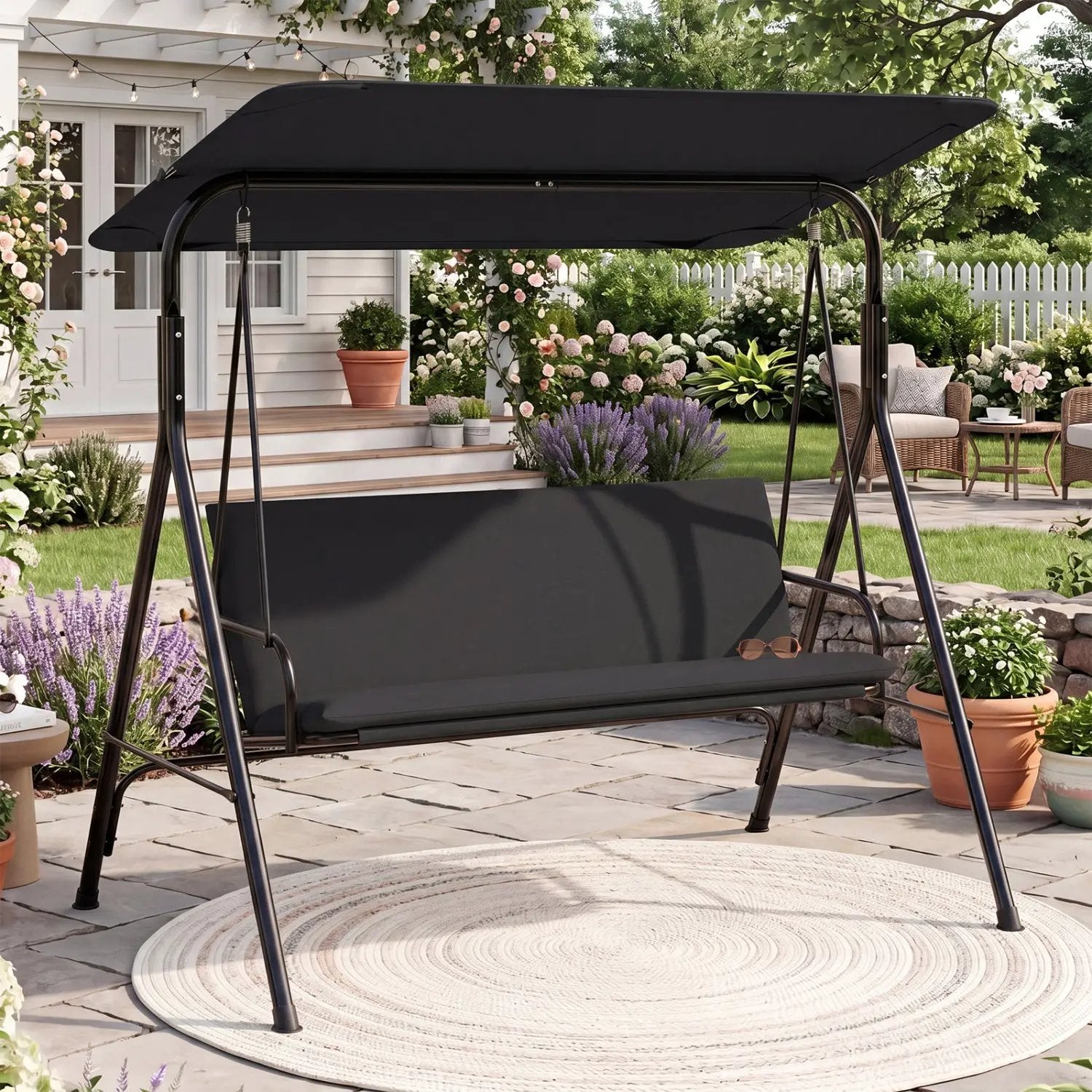 3-Seat Patio Swing Chair with Adjustable Canopy by DirectDeals