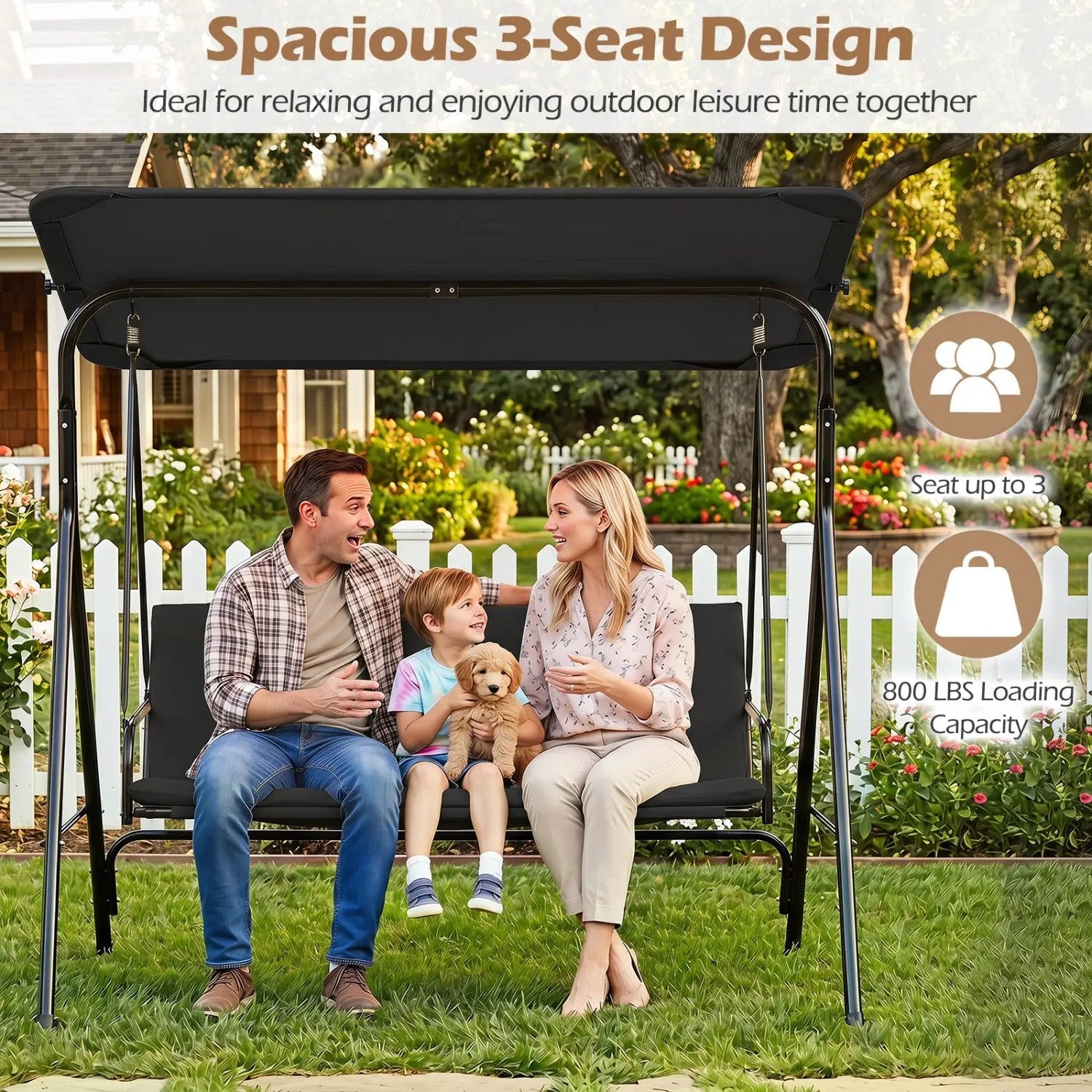 3-Seat Patio Swing Chair with Adjustable Canopy by DirectDeals