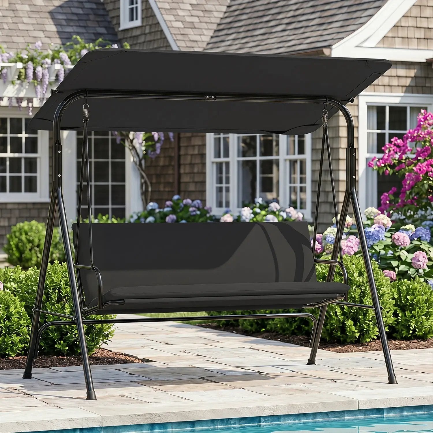 3-Seat Patio Swing Chair with Adjustable Canopy by DirectDeals