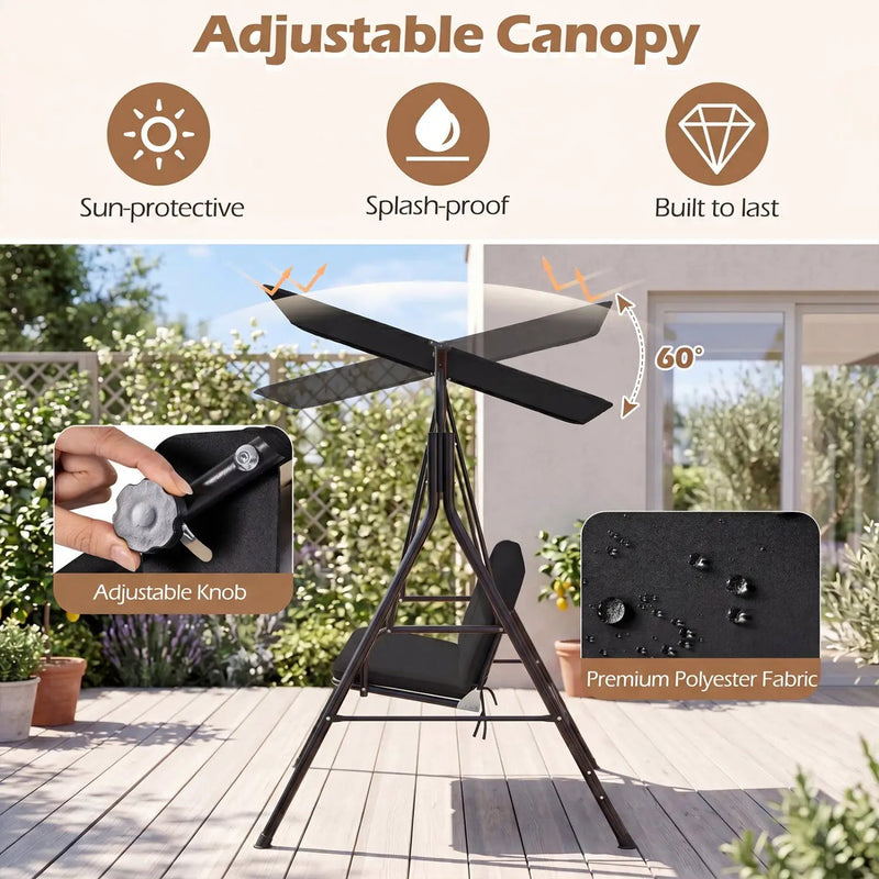 3-Seat Patio Swing Chair with Adjustable Canopy by DirectDeals