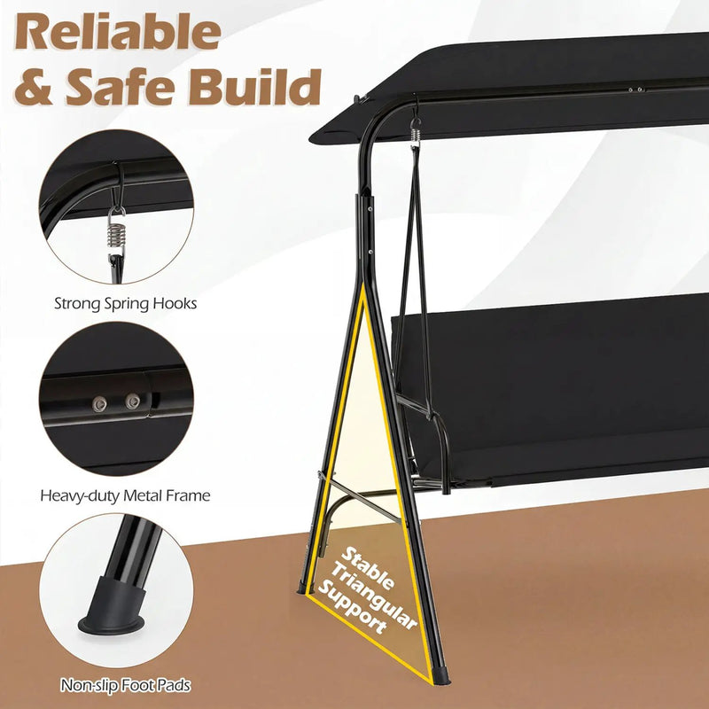 3-Seat Patio Swing Chair with Adjustable Canopy by DirectDeals