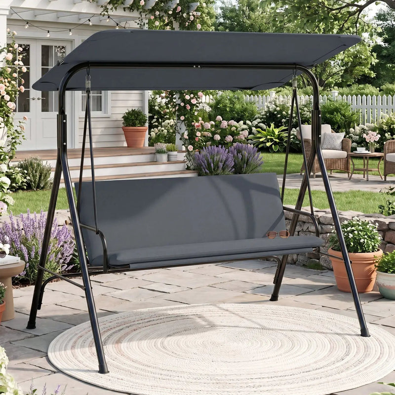3-Seat Patio Swing Chair with Adjustable Canopy by DirectDeals