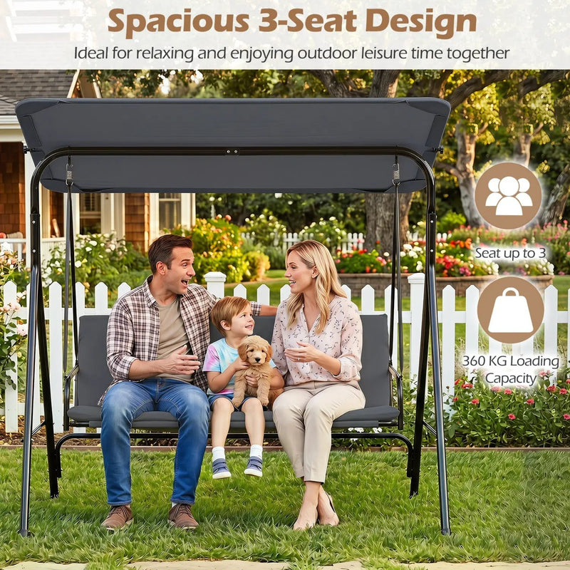 3-Seat Patio Swing Chair with Adjustable Canopy by DirectDeals