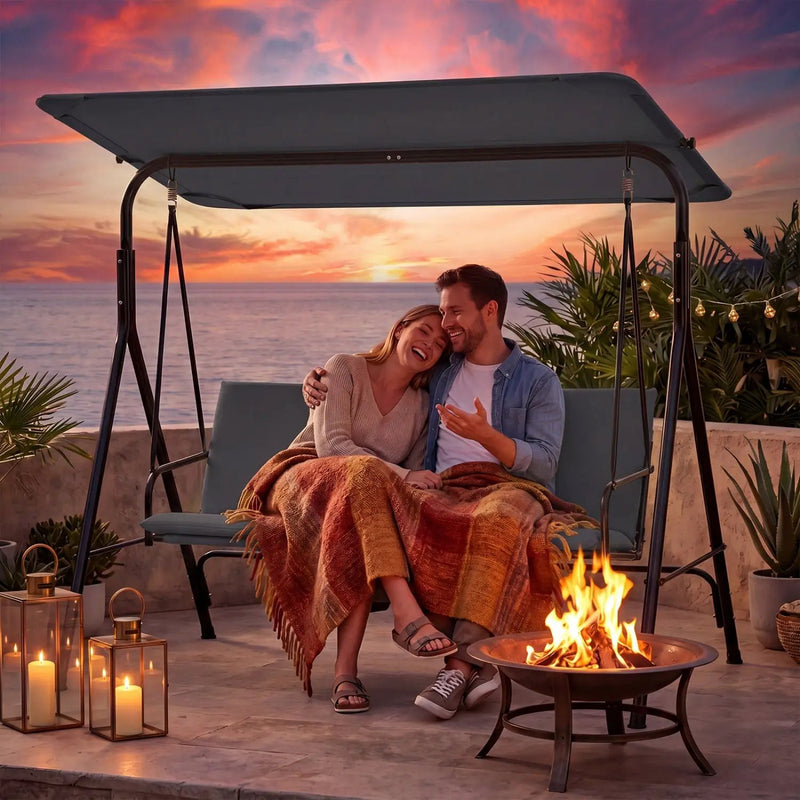 3-Seat Patio Swing Chair with Adjustable Canopy by DirectDeals