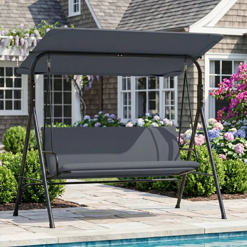 3-Seat Patio Swing Chair with Adjustable Canopy by DirectDeals