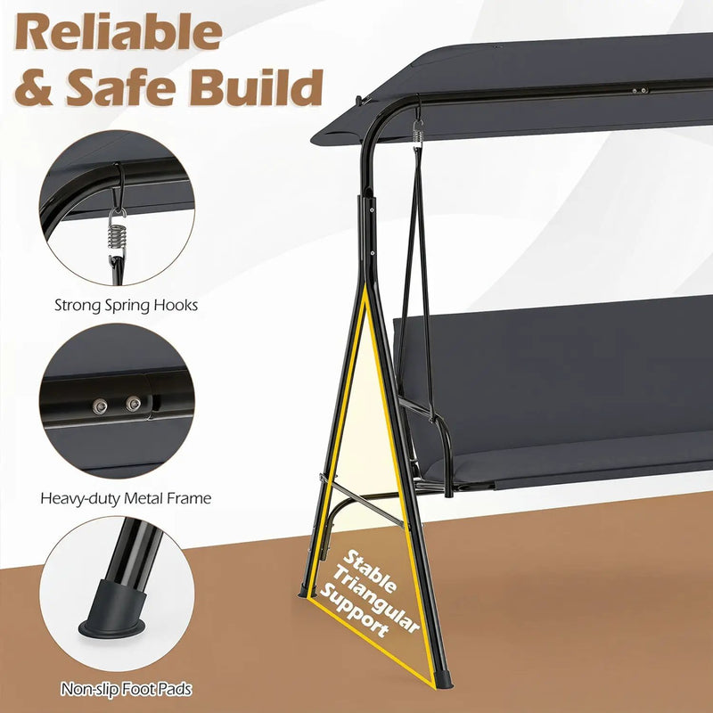 3-Seat Patio Swing Chair with Adjustable Canopy by DirectDeals