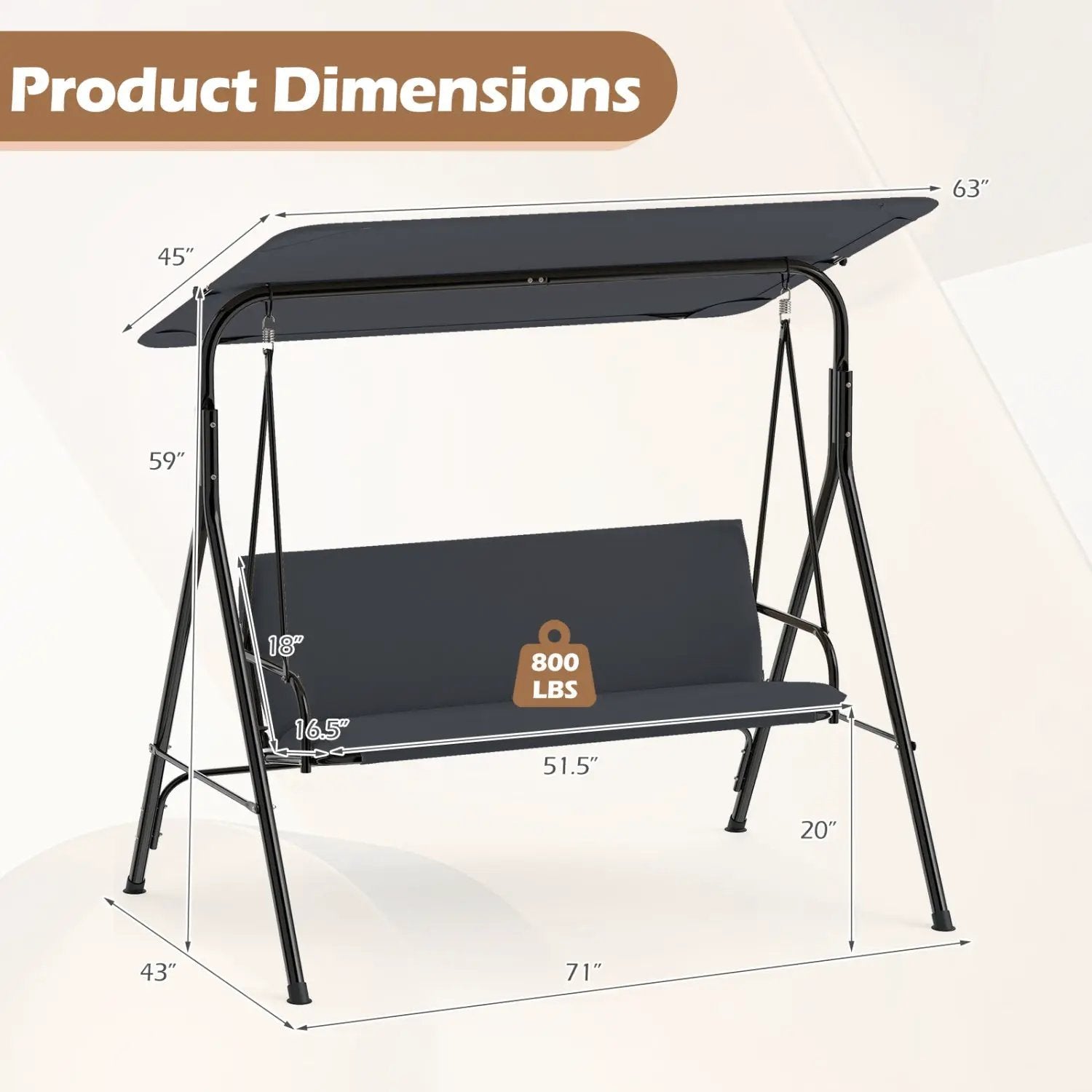 3-Seat Patio Swing Chair with Adjustable Canopy by DirectDeals