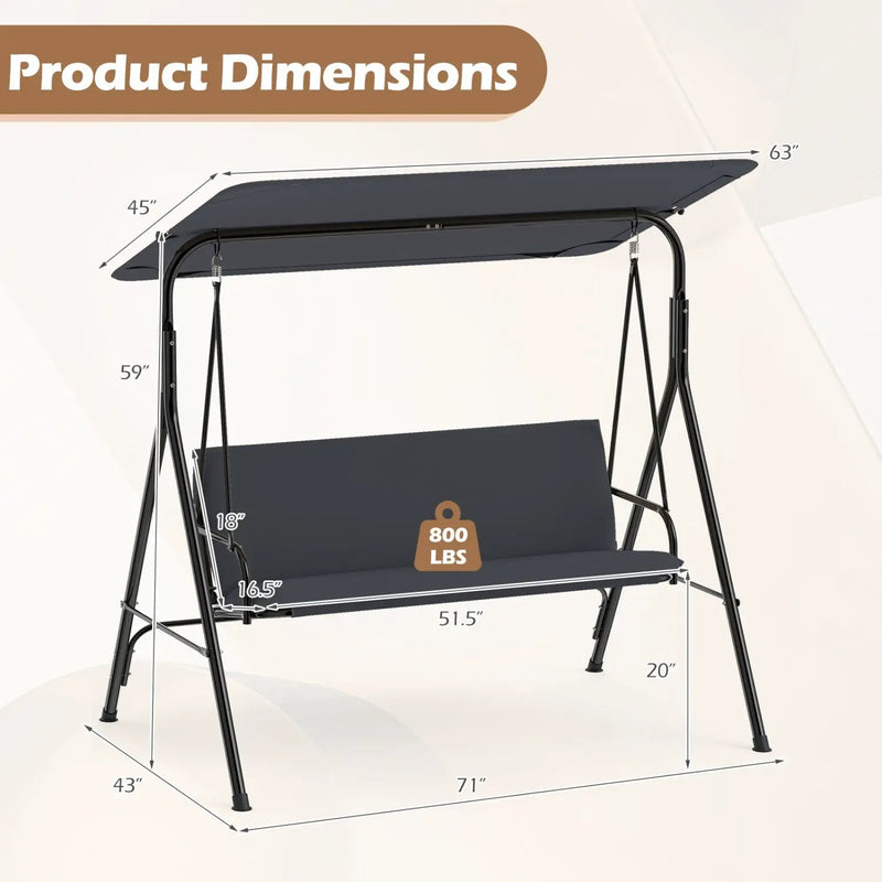 3-Seat Patio Swing Chair with Adjustable Canopy by DirectDeals