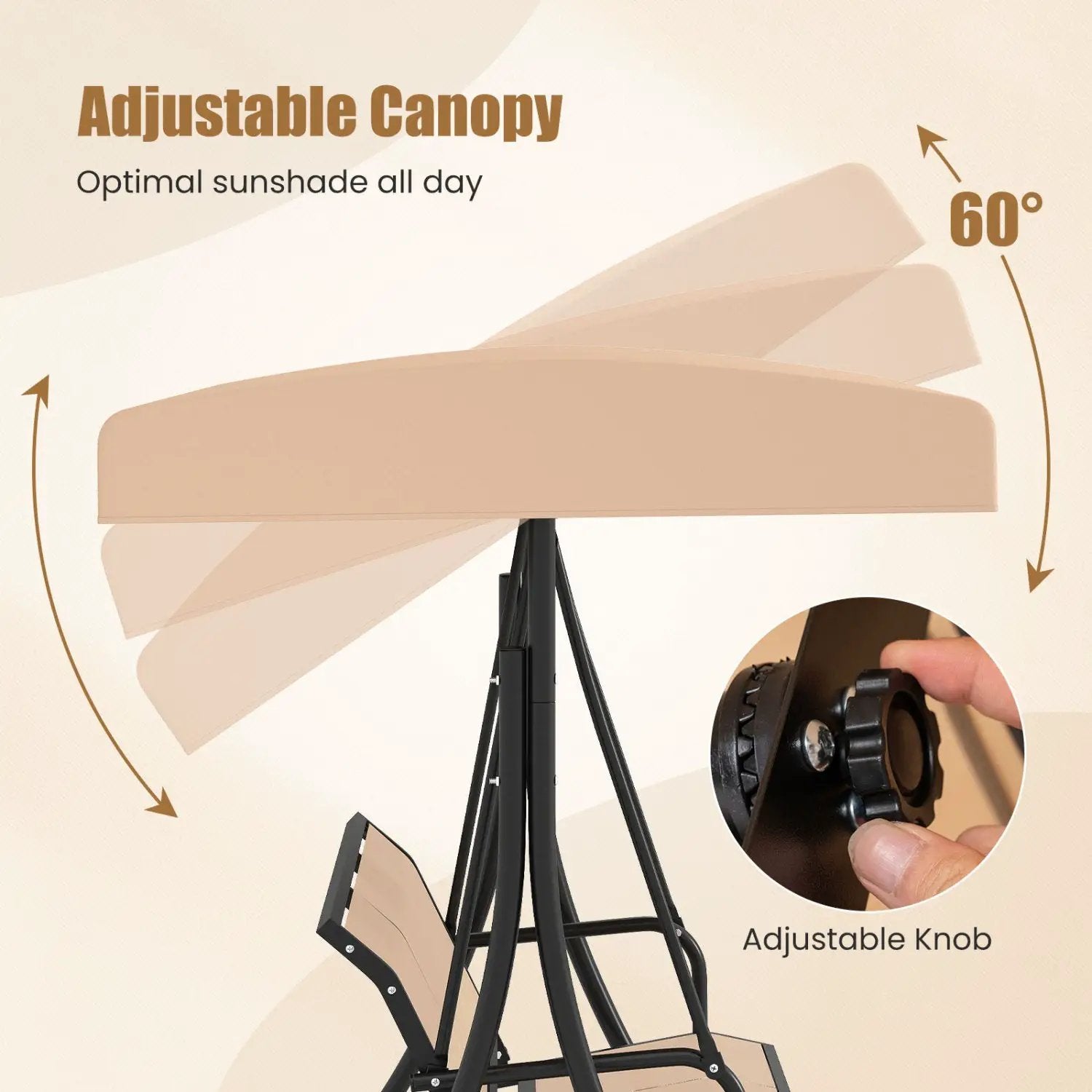 3-Seat Patio Swing Chair with Adjustable Canopy by DirectDeals