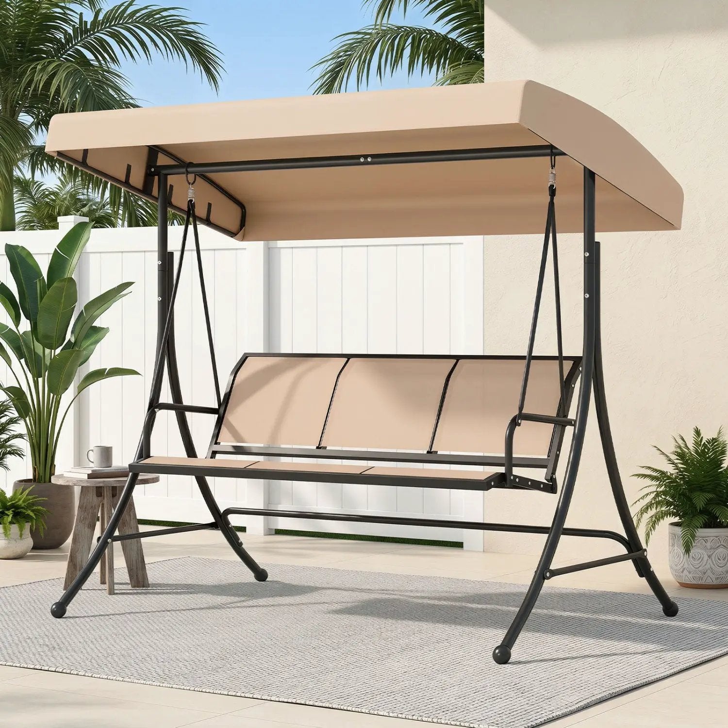 3-Seat Patio Swing Chair with Adjustable Canopy by DirectDeals