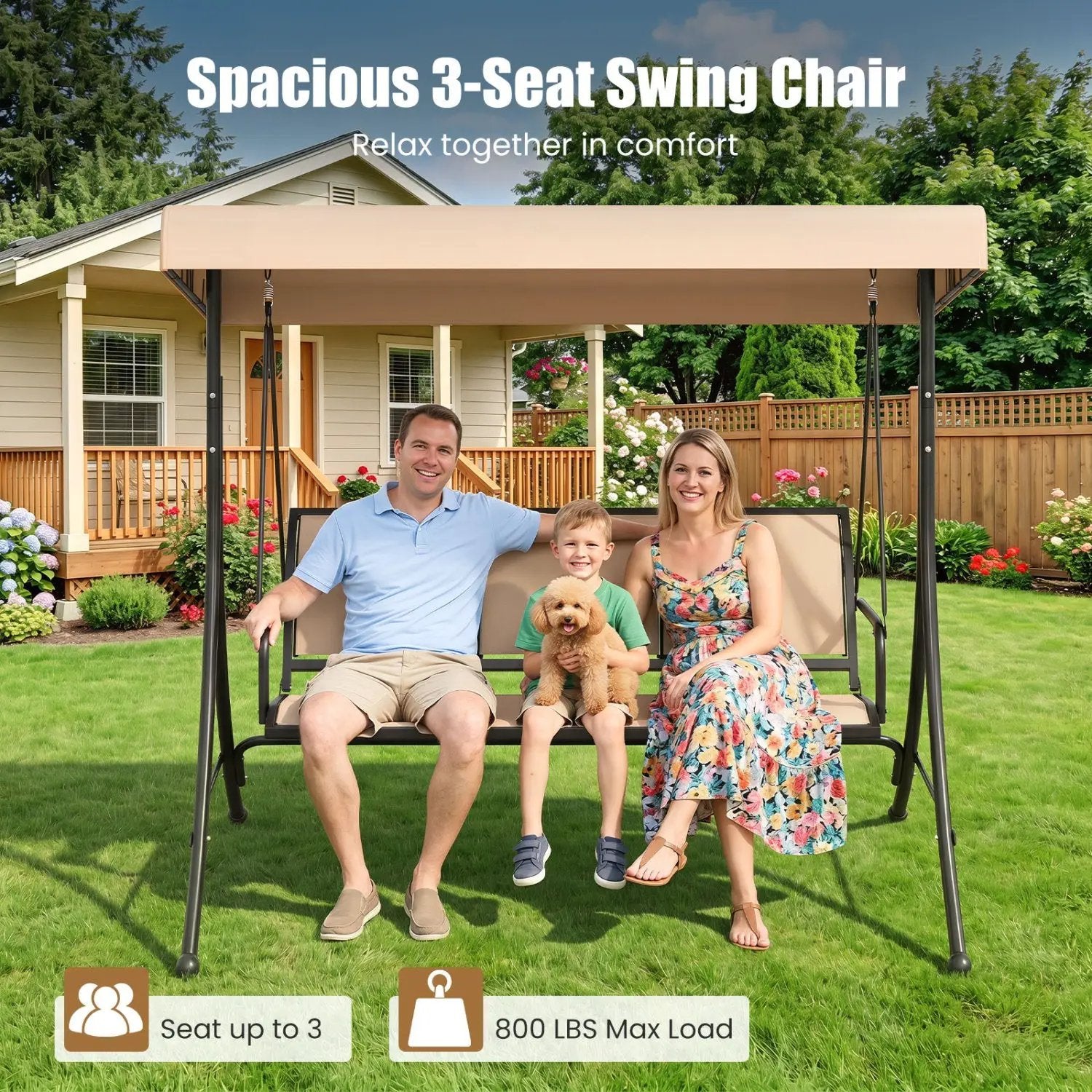 3-Seat Patio Swing Chair with Adjustable Canopy by DirectDeals