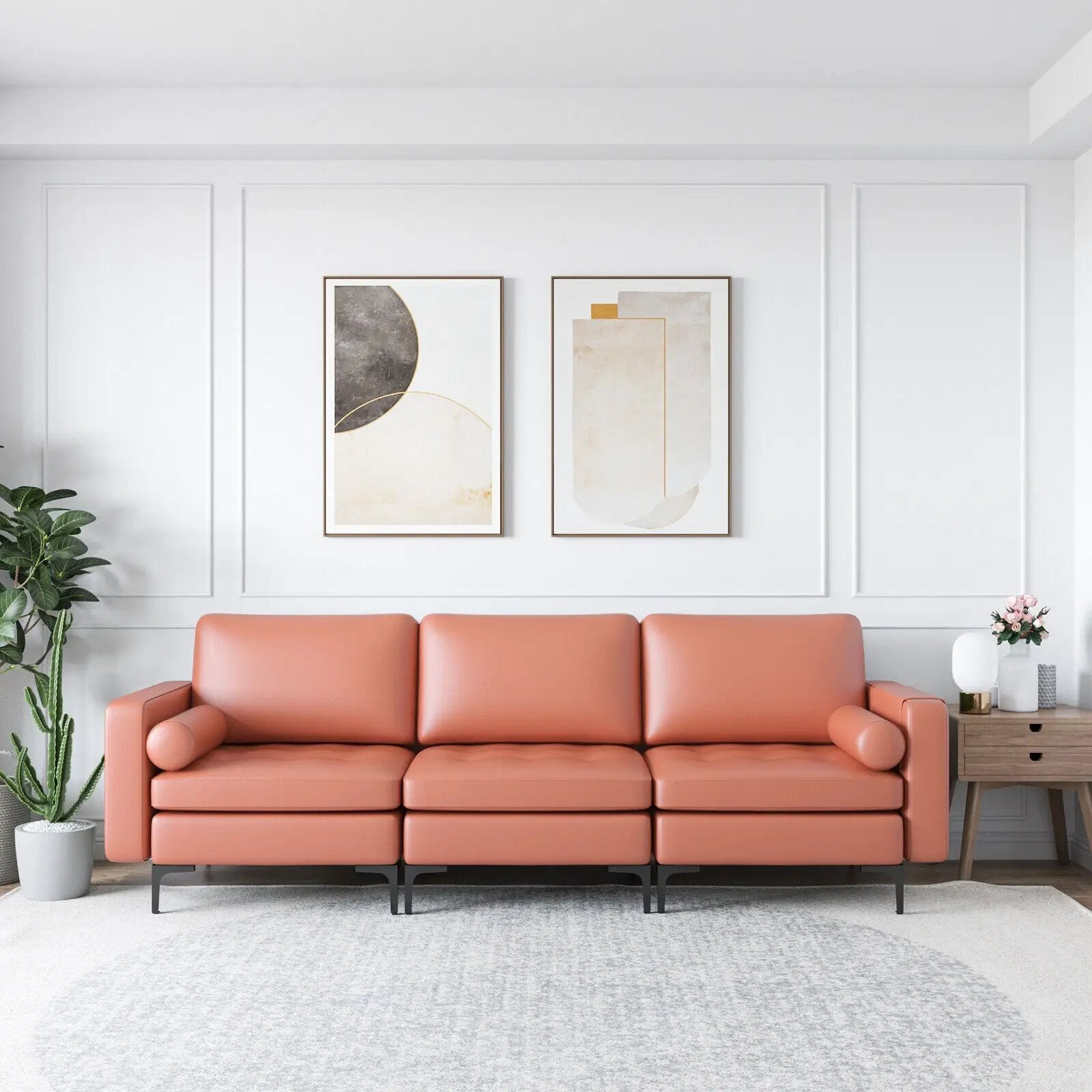 3-Seat Modular Sofa with Storage Pocket and Metal Legs by DirectDeals