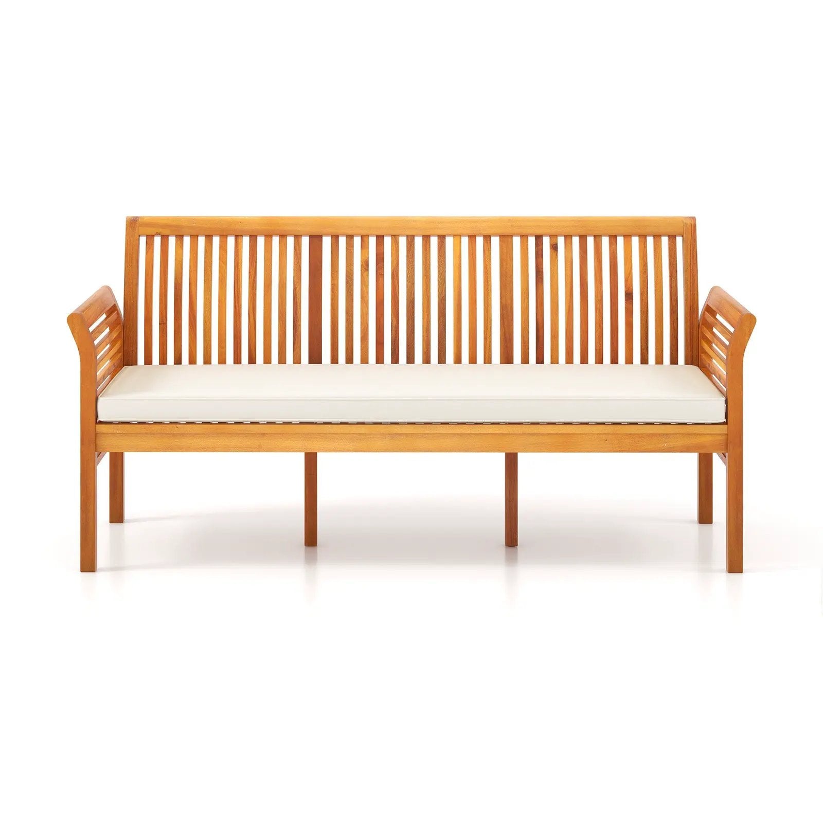 62.5 Inches Patio 3-Seat Wood Bench with Soft Seat Cushions-White by DirectDeals