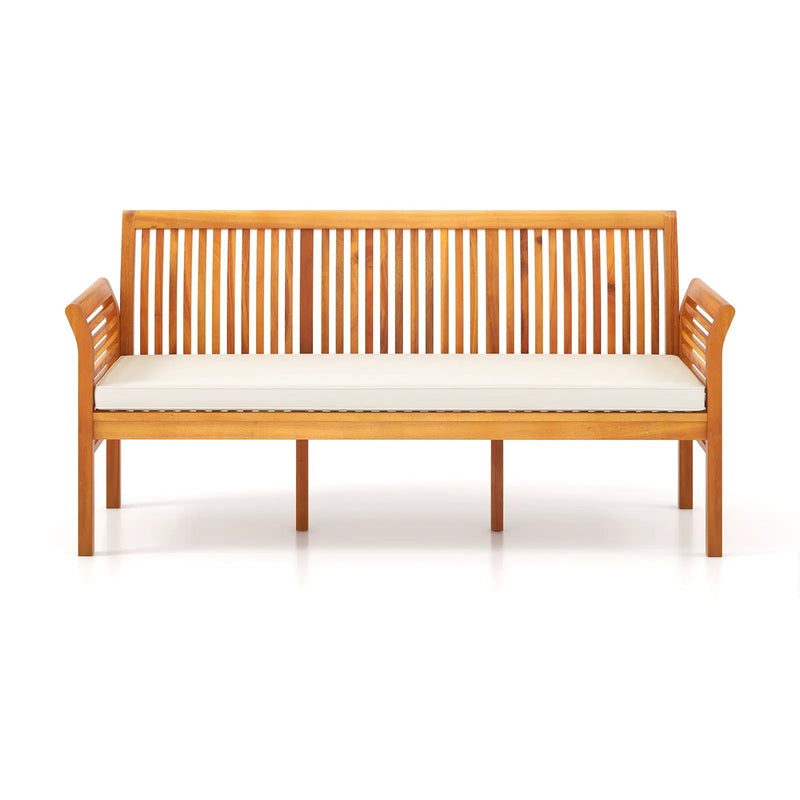 62.5 Inches Patio 3-Seat Wood Bench with Soft Seat Cushions-White by DirectDeals