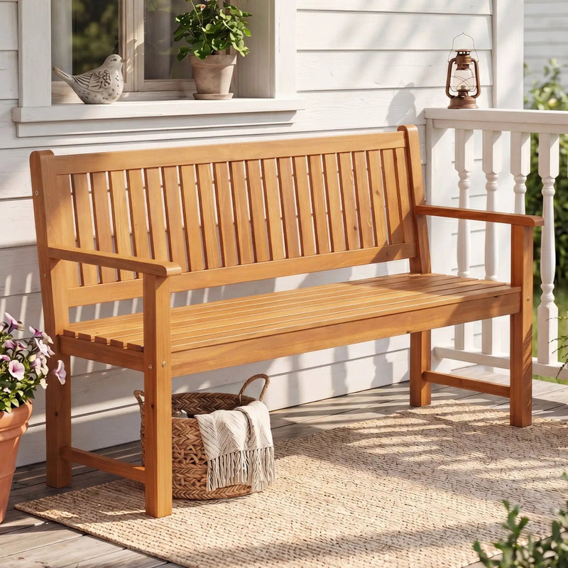 3-Seater Wooden Garden Bench with Backrest, 59 Inch by DirectDeals