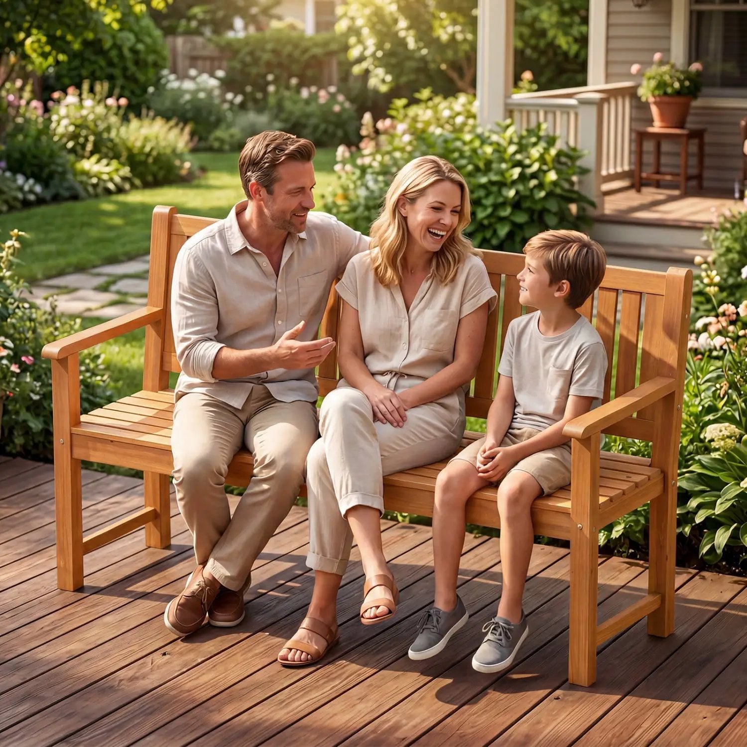 3-Seater Wooden Garden Bench with Backrest, 59 Inch by DirectDeals