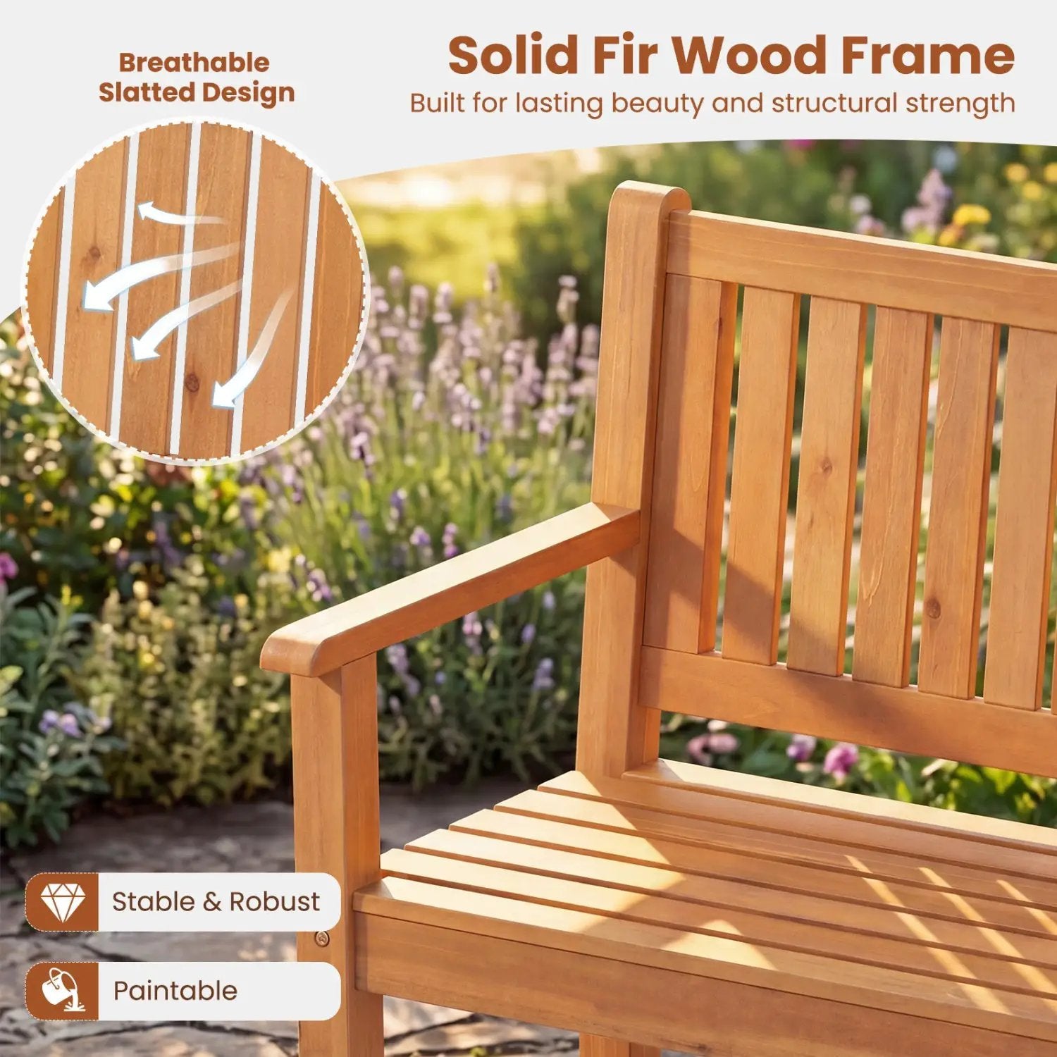 3-Seater Wooden Garden Bench with Backrest, 59 Inch by DirectDeals