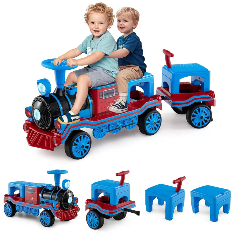 3-Seater Trackless Ride on Train Set 12V Ride on Toy Car with 2 Removable Chairs by DirectDeals
