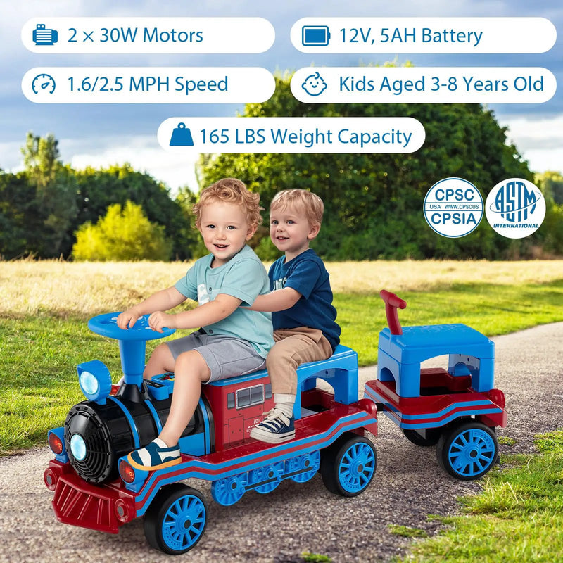 3-Seater Trackless Ride on Train Set 12V Ride on Toy Car with 2 Removable Chairs by DirectDeals
